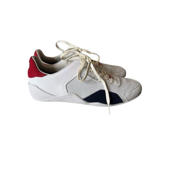 LACOSTE Mens Hapona Leather and Synthetic Tennis Shoes White/Navy/Red Size 9 - Picture 4 of 10
